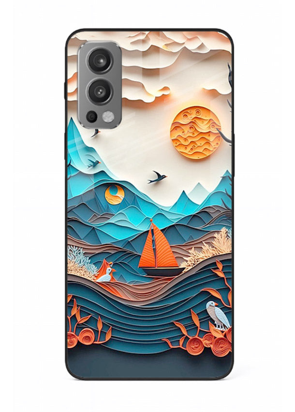 Sunset Paper Waves ocean sunset artwork OnePlus Nord 2 glass back cover