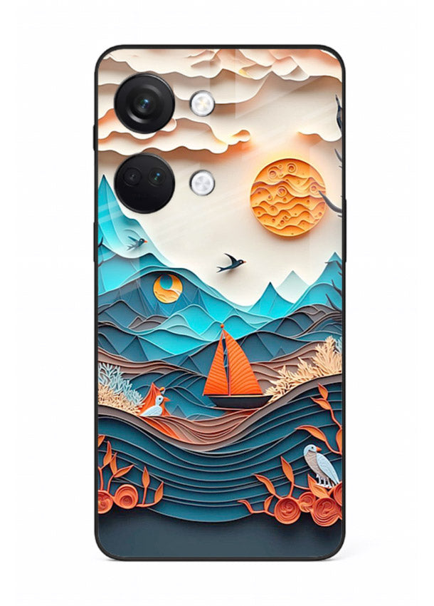 Sunset Paper Waves ocean sunset artwork OnePlus Nord 3 glass back cover