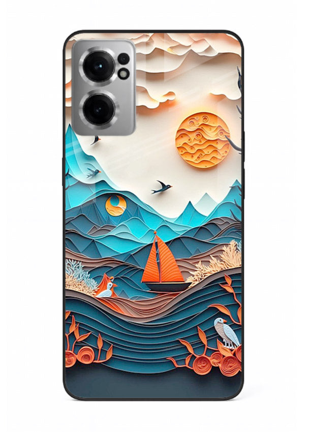 Sunset Paper Waves ocean sunset artwork OnePlus Nord CE2 5G glass back cover