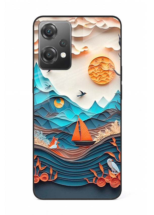 Sunset Paper Waves ocean sunset artwork OnePlus Nord CE2 Lite 5G glass back cover