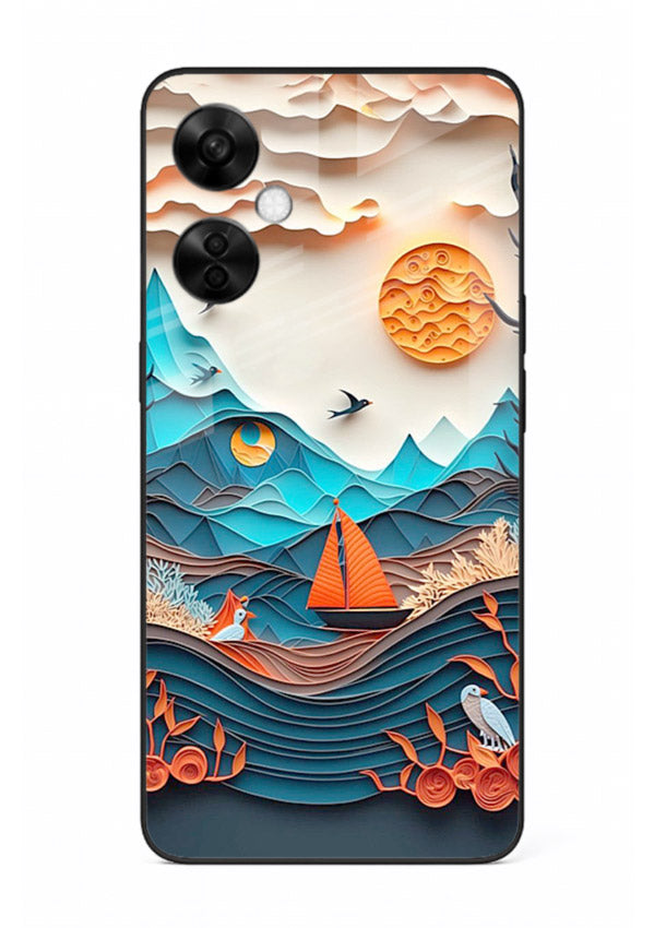 Sunset Paper Waves ocean sunset artwork OnePlus Nord CE3 Lite glass back cover