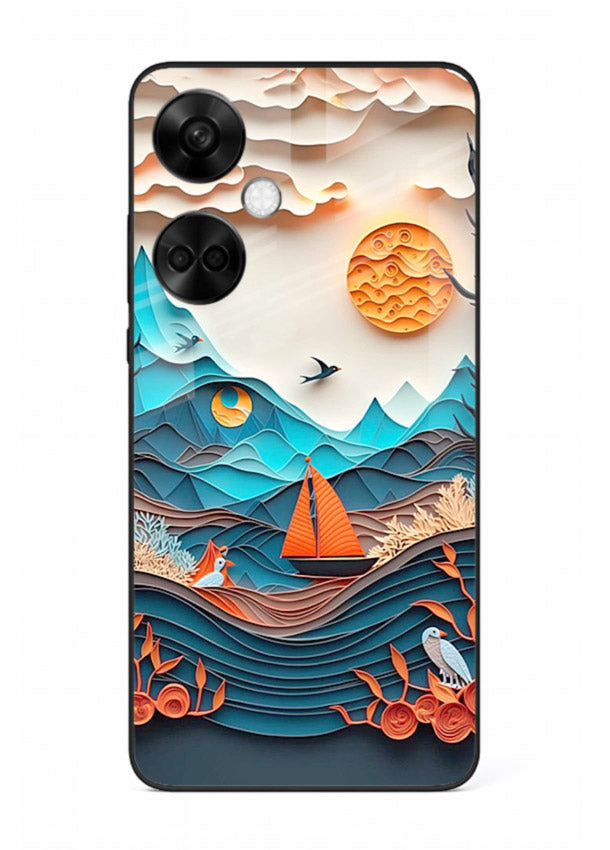 Sunset Paper Waves ocean sunset artwork OnePlus Nord CE3 glass back cover