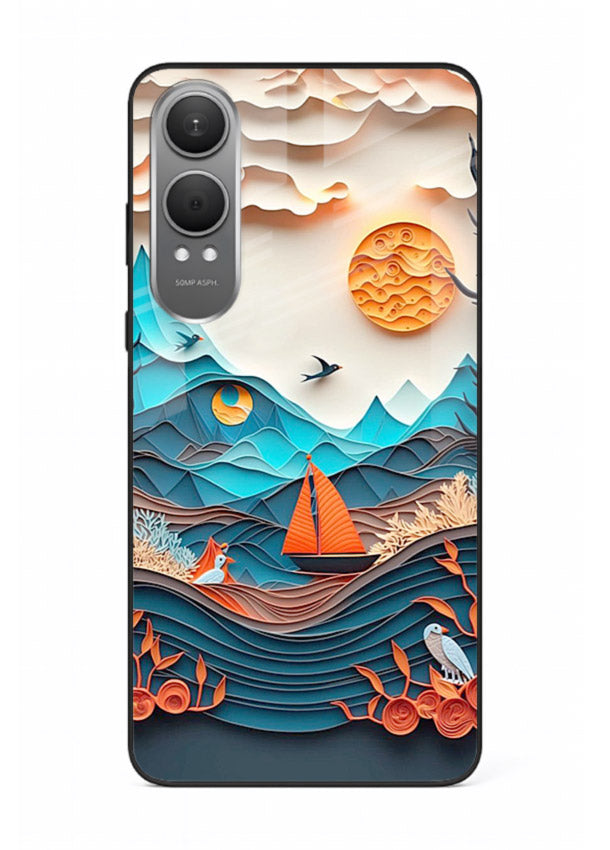Sunset Paper Waves ocean sunset artwork OnePlus Nord CE4 Lite glass back cover