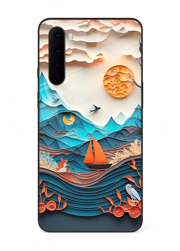 Sunset Paper Waves ocean sunset artwork OnePlus Nord glass back cover