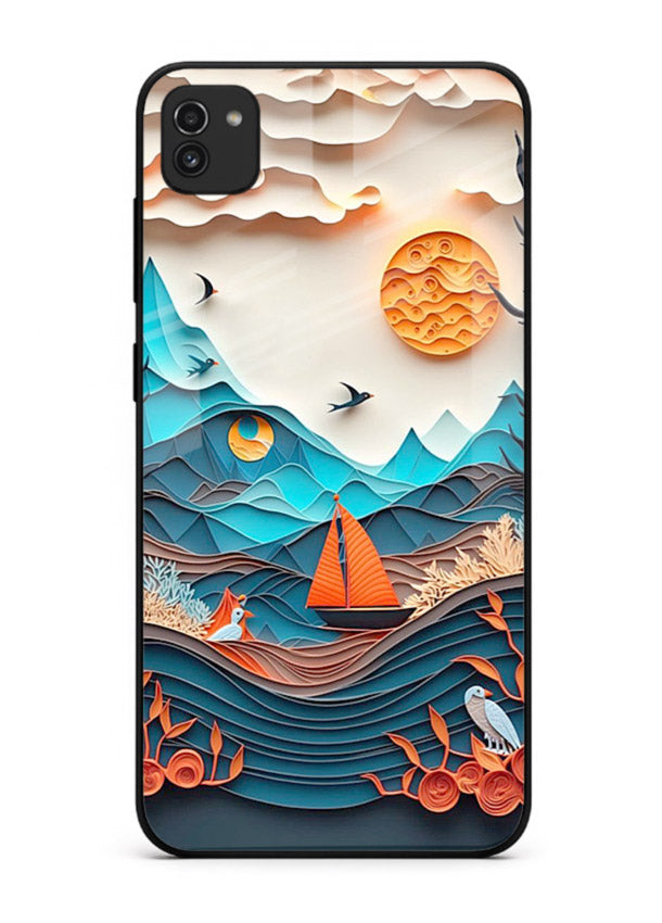 Sunset Paper Waves ocean sunset artwork Samsung A03 glass back cover