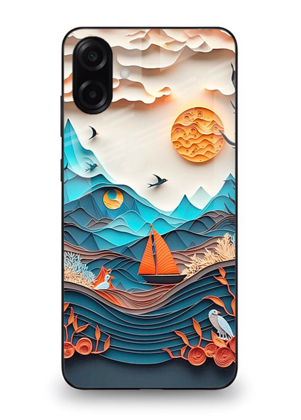 Sunset Paper Waves ocean sunset artwork Samsung A06 5G glass back cover