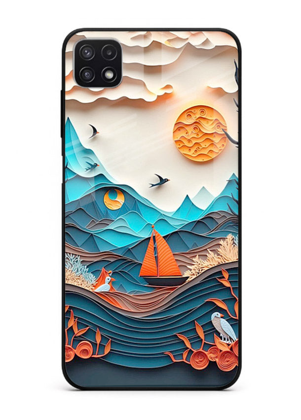 Sunset Paper Waves ocean sunset artwork Samsung F42 5G glass back cover