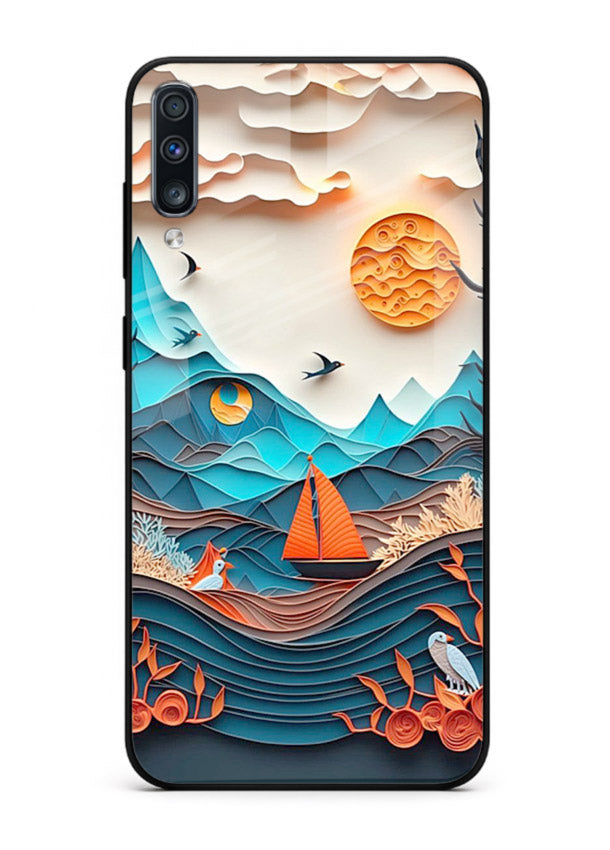 Sunset Paper Waves ocean sunset artwork Samsung A70 glass back cover