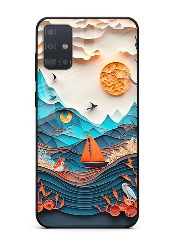 Sunset Paper Waves ocean sunset artwork Samsung A51 glass back cover