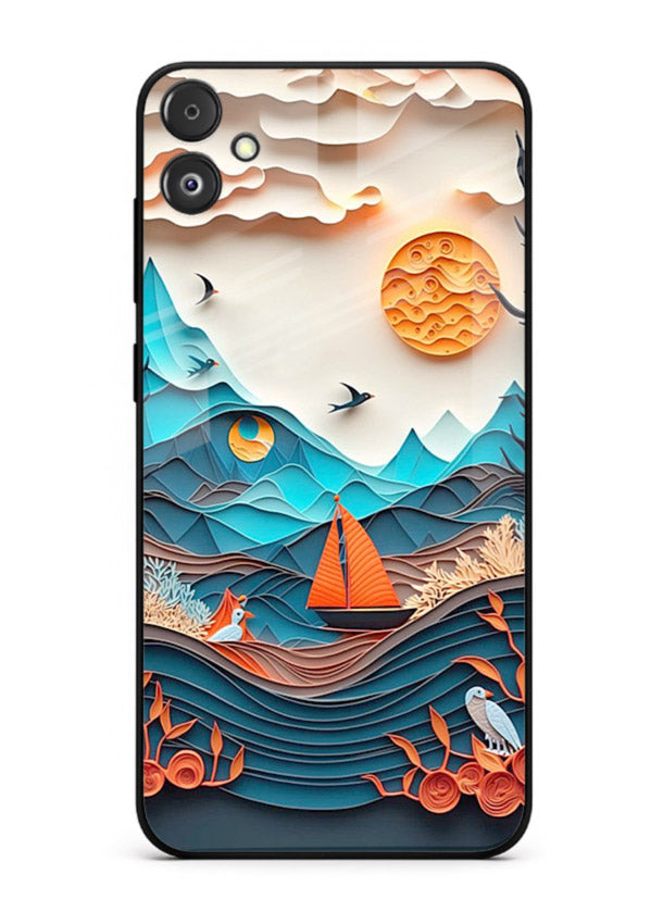 Sunset Paper Waves ocean sunset artwork Samsung F05 5G glass back cover