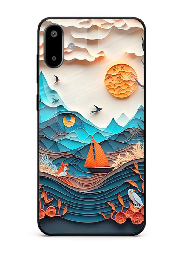 Sunset Paper Waves ocean sunset artwork Samsung F06 5G glass back cover