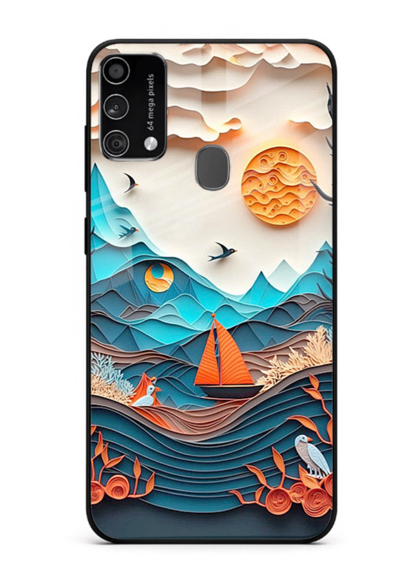 Sunset Paper Waves ocean sunset artwork Samsung F41 glass back cover