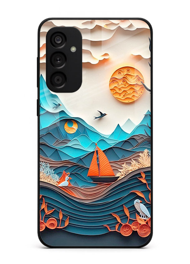 Sunset Paper Waves ocean sunset artwork Samsung F54 5G glass back cover