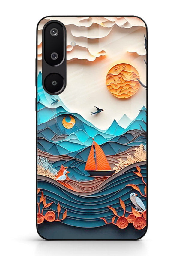 Sunset Paper Waves ocean sunset artwork Samsung M16 5G glass back cover