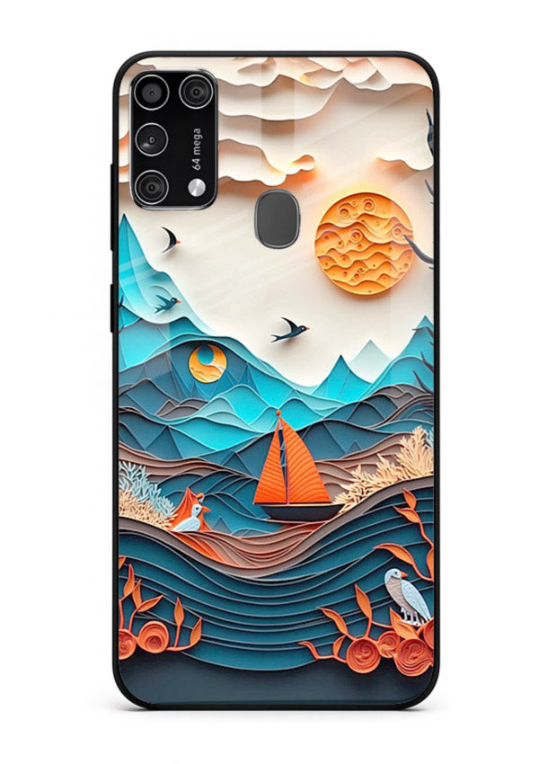 Sunset Paper Waves ocean sunset artwork Samsung M31 Prime glass back cover
