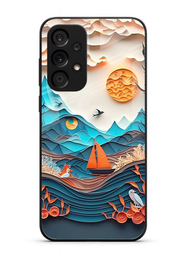 Sunset Paper Waves ocean sunset artwork Samsung A73 5G glass back cover