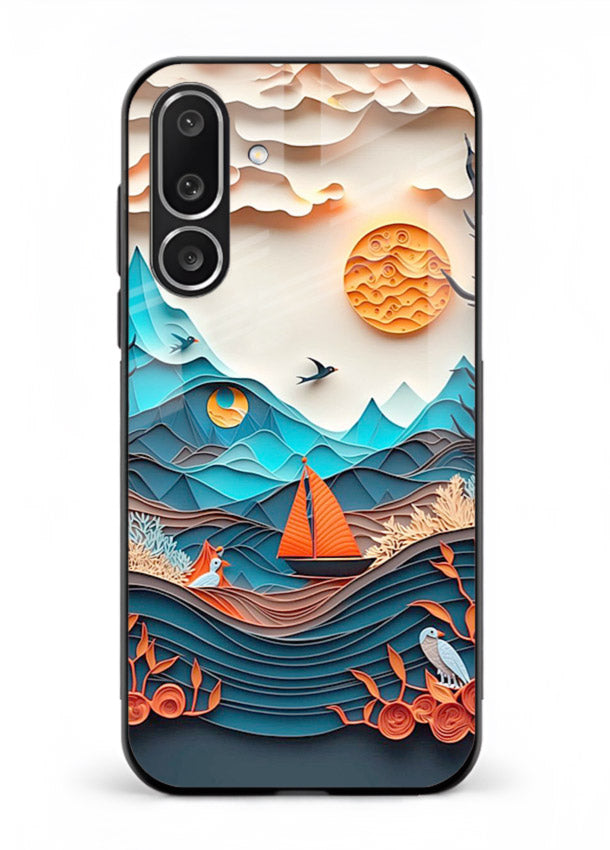Sunset Paper Waves ocean sunset artwork Samsung M36 5G glass back cover