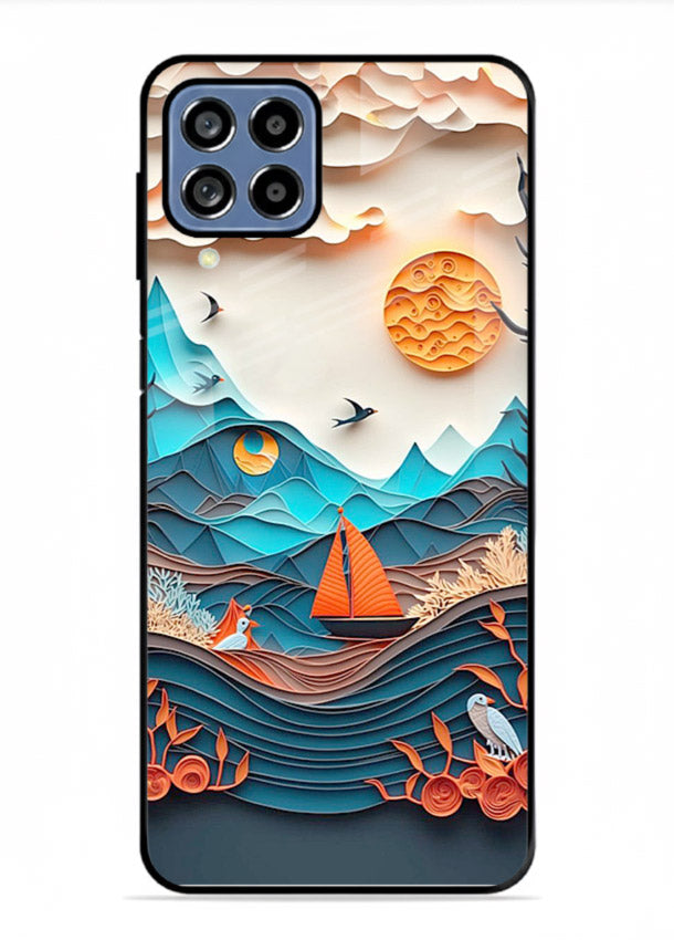 Sunset Paper Waves ocean sunset artwork Samsung F22 4G glass back cover