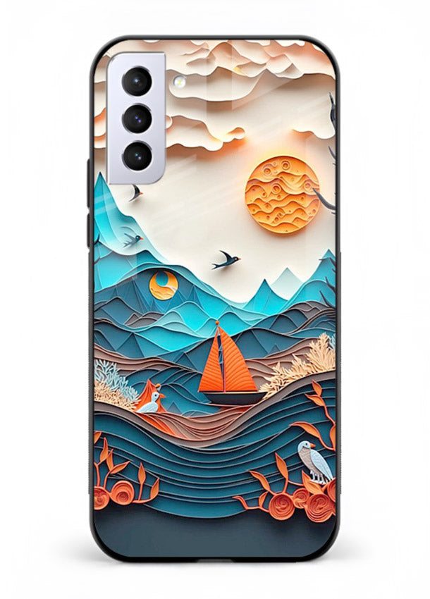 Sunset Paper Waves ocean sunset artwork Samsung S21 Plus glass back cover