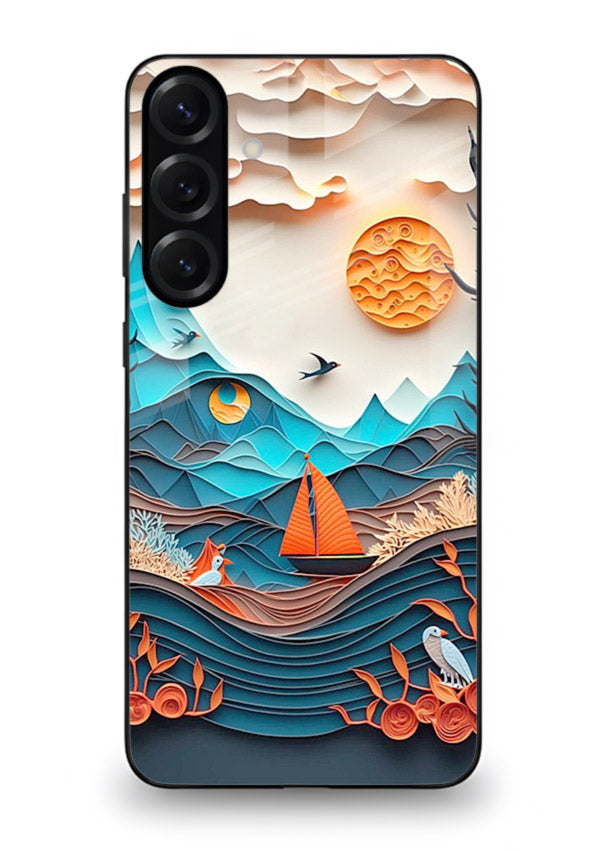 Sunset Paper Waves ocean sunset artwork Samsung A36 5G glass back cover