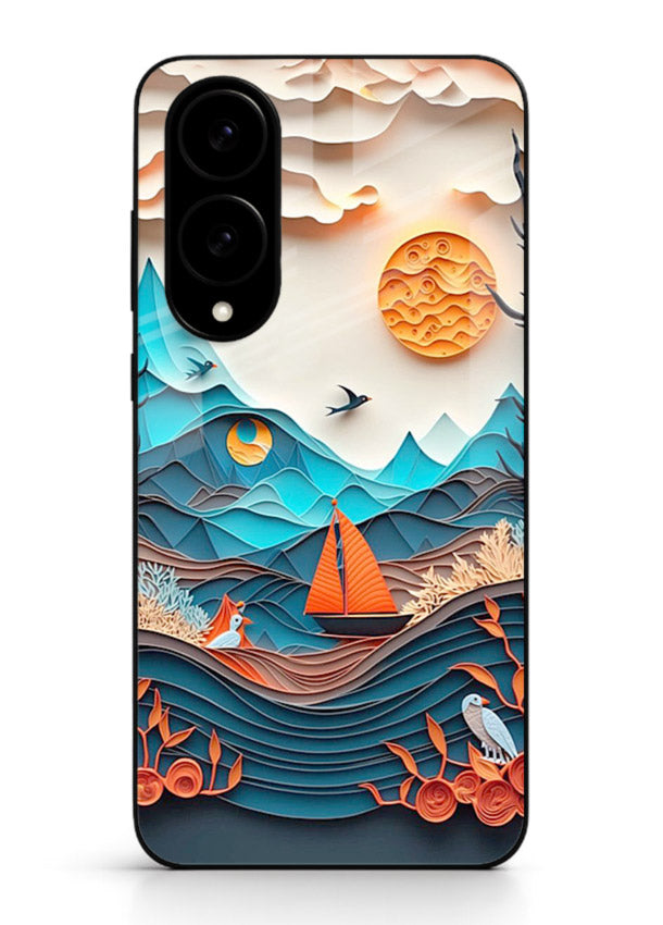 Sunset Paper Waves ocean sunset artwork Samsung S25 Edge glass back cover