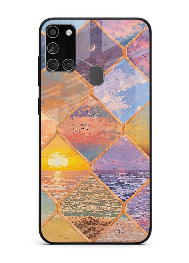 Sunset Tile Mosaic artistic mosaic pattern Samsung A21s glass back cover