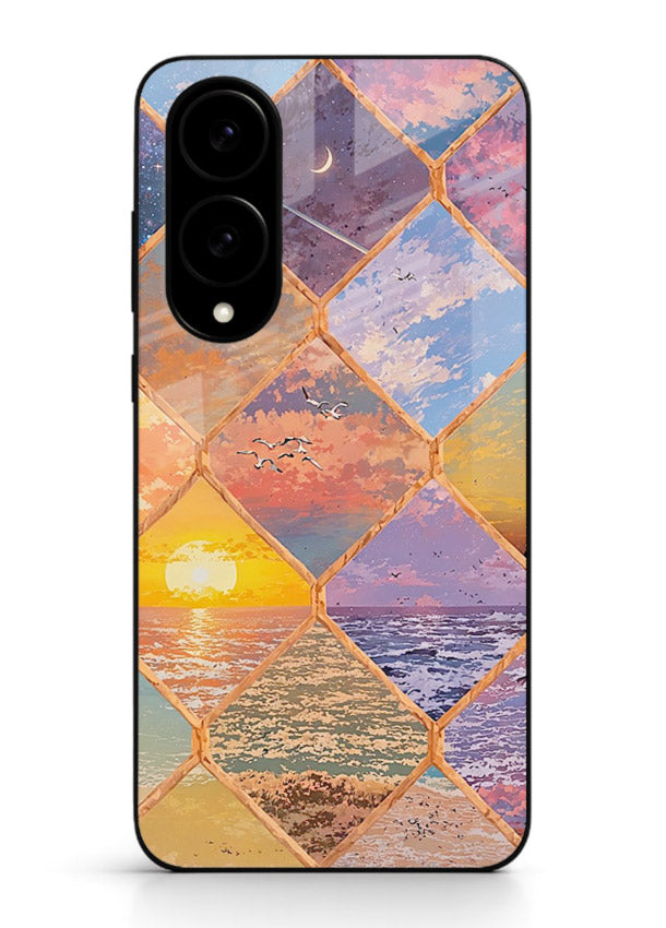 Sunset Tile Mosaic artistic mosaic pattern Samsung S25 Edge glass back cover