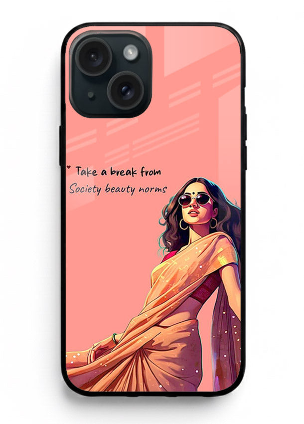 Sunshine Saree Woman aesthetic Indian artwork iphone 15 plus glass back cover