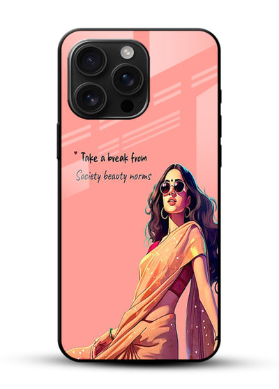 Sunshine Saree Woman aesthetic Indian artwork glossy vibrant premium glass back cover - Angle Front