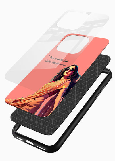 Sunshine Saree Woman aesthetic Indian artwork glossy vibrant premium glass back cover - Angle Layers