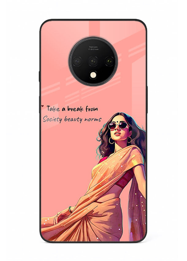 Sunshine Saree Woman aesthetic Indian artwork OnePlus 7T glass back cover