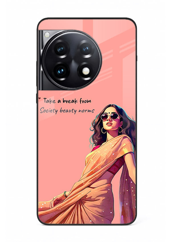 Sunshine Saree Woman aesthetic Indian artwork OnePlus 12R glass back cover