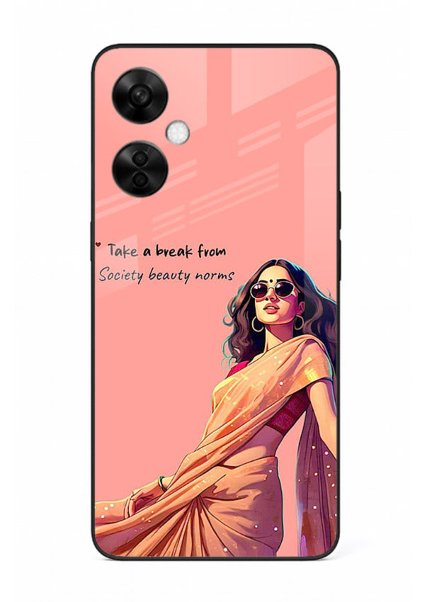 Sunshine Saree Woman aesthetic Indian artwork OnePlus Nord CE3 Lite glass back cover