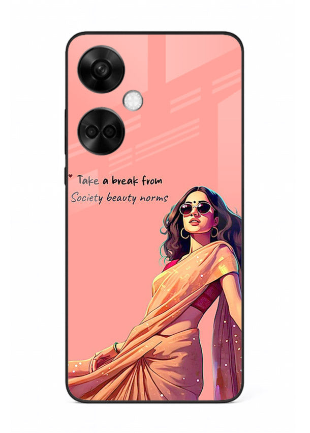Sunshine Saree Woman aesthetic Indian artwork OnePlus Nord CE3 glass back cover