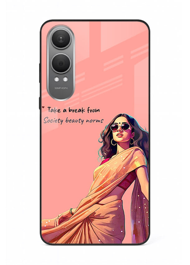 Sunshine Saree Woman aesthetic Indian artwork OnePlus Nord CE4 Lite glass back cover
