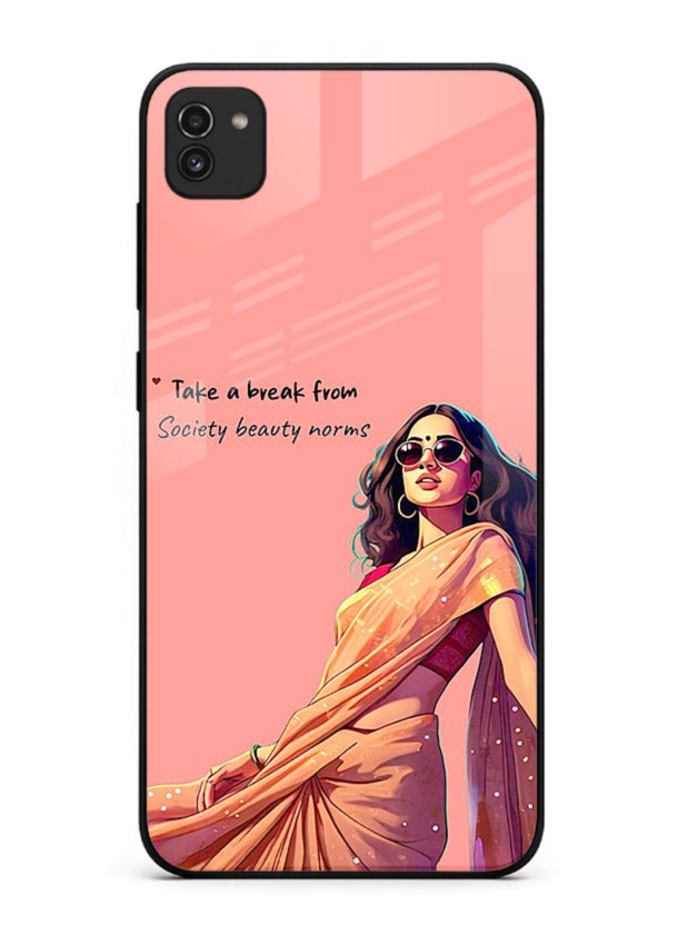 Sunshine Saree Woman aesthetic Indian artwork Samsung A03 glass back cover