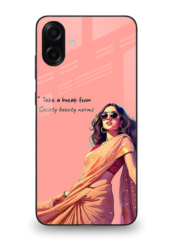 Sunshine Saree Woman aesthetic Indian artwork Samsung A07 4G glass back cover
