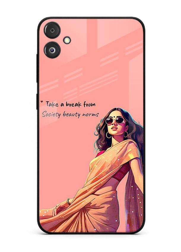 Sunshine Saree Woman aesthetic Indian artwork Samsung F14 5G glass back cover