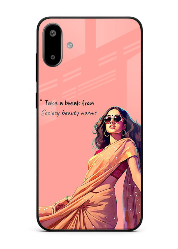 Sunshine Saree Woman aesthetic Indian artwork Samsung F06 5G glass back cover