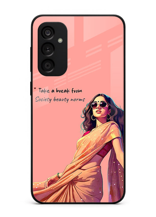 Sunshine Saree Woman aesthetic Indian artwork Samsung A14 5G glass back cover
