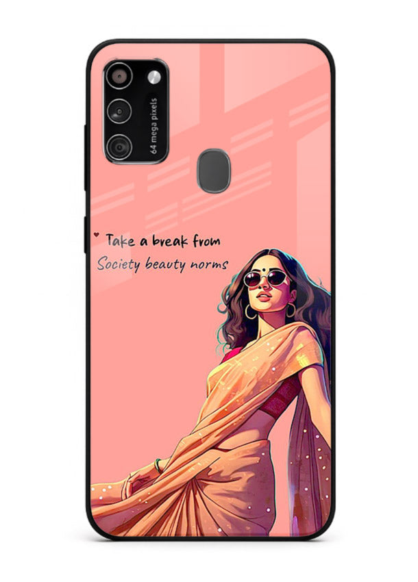 Sunshine Saree Woman aesthetic Indian artwork Samsung M30s glass back cover