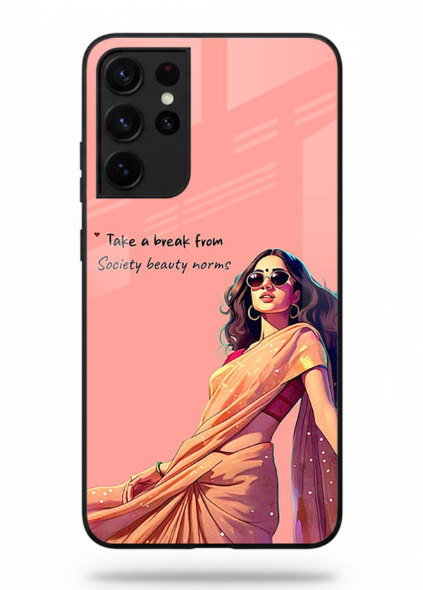 Sunshine Saree Woman aesthetic Indian artwork Samsung S21 Ultra glass back cover