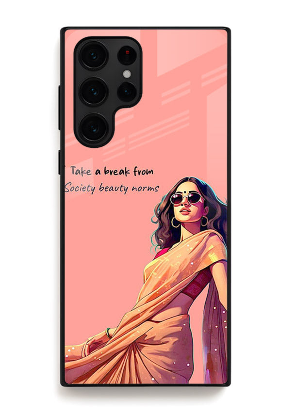 Sunshine Saree Woman aesthetic Indian artwork Samsung S25 Ultra glass back cover