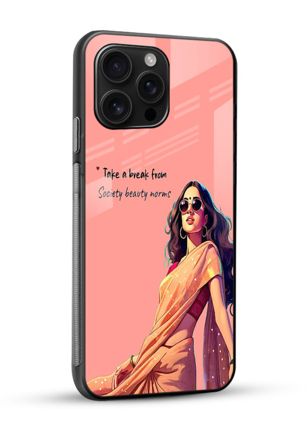 Sunshine Saree Woman aesthetic Indian artwork glossy vibrant premium glass back cover - Angle Side