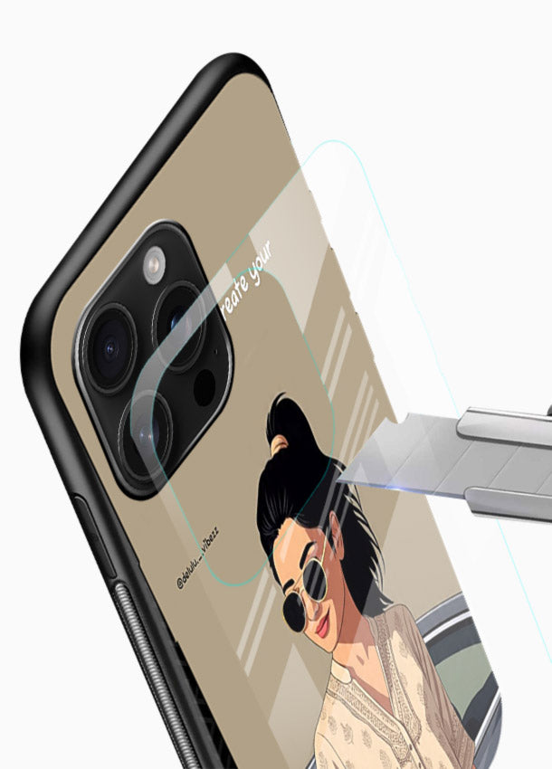 Confident woman illustration printed on glossy vibrant premium glass back cover with bold tones. - Angle Blade