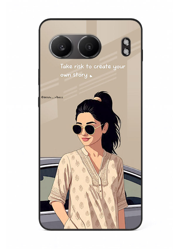 Confident woman illustration printed on OnePlus Nord 4 glass back cover with bold tones.