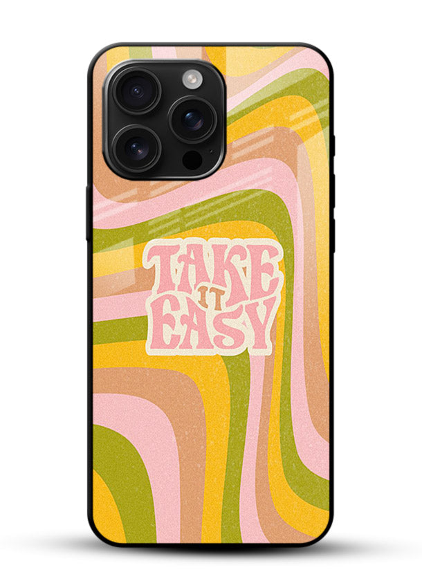 Take It Easy Retro aesthetic artwork glossy vibrant premium glass back cover - Angle Front