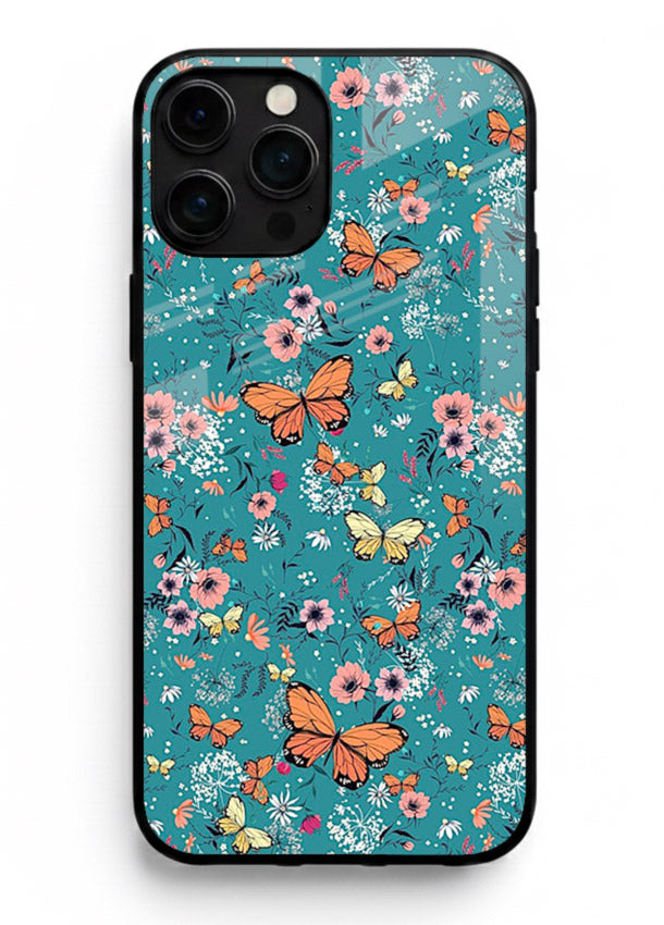 Teal Butterfly Florals botanical butterfly pattern iphone 11 pro max glass back cover