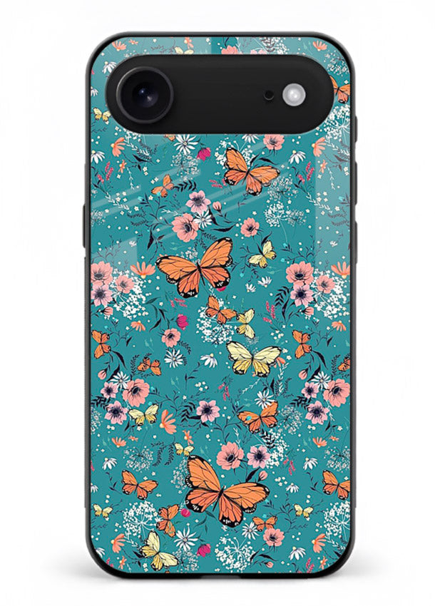 Teal Butterfly Florals botanical butterfly pattern iphone 17 air glass back cover