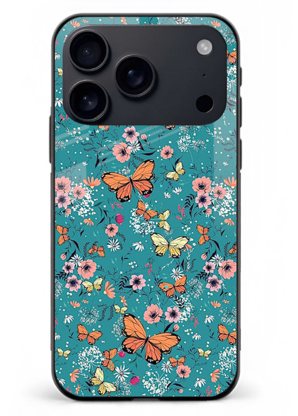 Teal Butterfly Florals botanical butterfly pattern iphone 17 pro max glass back cover